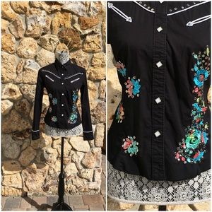 Black Embroidered Fitted Shirt